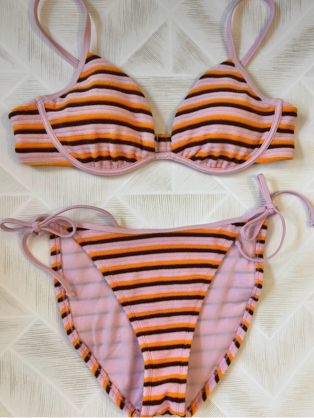 Wild Fable Terrycloth Striped Bikini Set in Pink, Orange & Brown